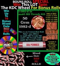 1-10 FREE BU RED Penny rolls with win of this 1982-d SOLID RED BU Lincoln 1c roll incredibly FUN whe