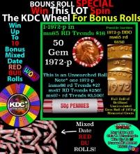 1-10 FREE BU RED Penny rolls with win of this 1972-dSOLID RED BU Lincoln 1c roll incredibly FUN whee