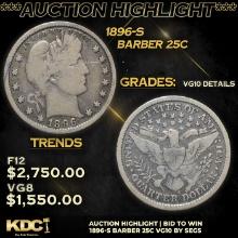 ***Auction Highlight*** 1896-s Barber Quarter 25c Graded vg10 By SEGS (fc)