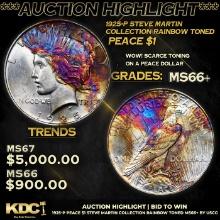 ***Auction Highlight*** 1925-p Peace Dollar Steve Martin Collection Rainbow Toned $1 Graded GEM++ Un