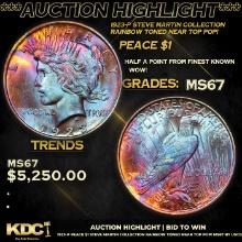 ***Auction Highlight*** 1923-p Peace Dollar Steve Martin Collection Rainbow Toned Near Top Pop! $1 G