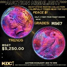 ***Auction Highlight*** 1923-p Peace Dollar Steve Martin Collection Colorfully Toned Near Top Pop! $
