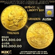 ***Auction Highlight*** 1875-cc Gold Liberty Double Eagle $20 Graded au58+ BY SEGS (fc)