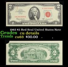 1963 $2 Red Seal United States Note Grades cu details