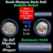 Buffalo Nickel Shotgun Roll in Old Bank Style 'Bell Telephone' Wrapper 1925 & d Mint Ends