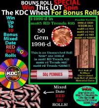 1-10 FREE BU RED Penny rolls with win of this 1996-d SOLID RED BU Lincoln 1c roll incredibly FUN whe