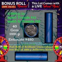 1-5 FREE BU Nickel rolls with win of this 1991-p SOLID BU Jefferson 5c roll incredibly FUN wheel