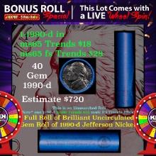 1-5 FREE BU Nickel rolls with win of this 1990-d SOLID BU Jefferson 5c roll incredibly FUN wheel
