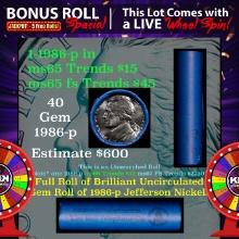 1-5 FREE BU Nickel rolls with win of this 1986-p SOLID BU Jefferson 5c roll incredibly FUN wheel
