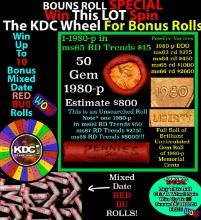 CRAZY Penny Wheel Buy THIS 1980-p solid Red BU Lincoln 1c roll & get 1-10 BU Red rolls FREE WOW