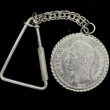 Vintage silver 1929 Venezuela Bolivar sterling silver key chain