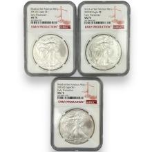 Lot of 3 certified 2013(S) U.S. American Eagle silver dollars