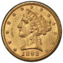Certified 1892-CC U.S. $5 Liberty head gold coin