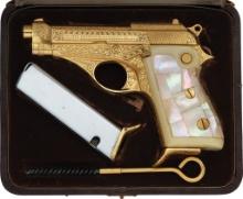 Cased, Engraved and Gold Plated Beretta Model 70 Pistol