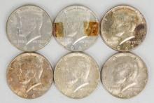 6 Kennedy 40% Silver Half Dollars; 1966,3-1967,1968-D,1969-D