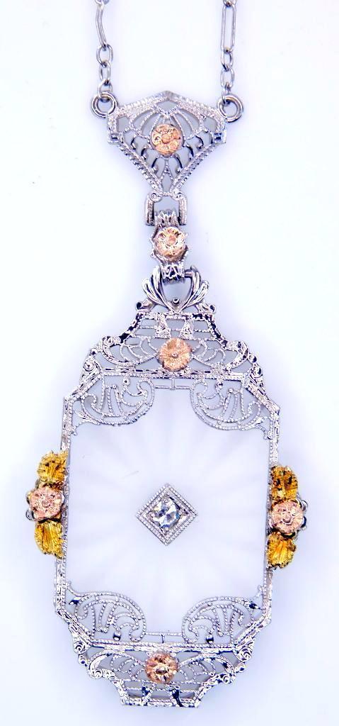 14K White Gold and Diamond Pendant