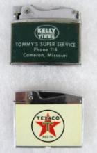 (2) Vintage Advertising Cigarette Lighters- Kelly Tires, Texaco