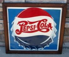 Vintage Pepsi Cola Embossed Metal Bottle Cap Sign