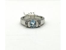 Sterling Silver Natural Blue Topaz With Natural White Topaz, Ring, Size 7, Retail $350.00