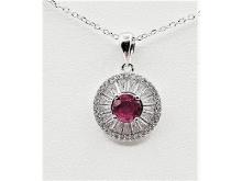 Sterling Silver Natural Enhanced Ruby (0.88ct) and CZ (1.21ct) With Sterling Silver Chain