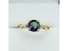 10KT Yellow Gold Natural Mystic Topaz (1.25ct) and Diamond (0.02ct) Ring, Size 6.25, W/A $1295.00.