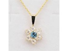 10KT Yellow Gold Natural Blue Topaz (0.16ct) and CZ (0.30ct) Pendant
