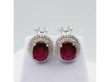 Sterling Silver Natural Enhanced Ruby (9.92ct) and CZ (1.28ct) Earring