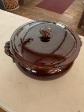 Terracotta Glazed soup bowl with lid. 8"T x 12"W