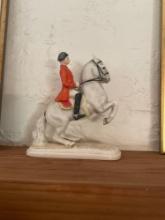 6"T Vintage Geobel Spanish horse and rider porcelain figurine, stamped on rye bottom.