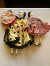 Vintage porcelain head, hands & legs, soft body dolls. 3 pieces