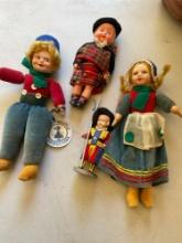 Vintage dolls. Scottish boy, Hansel & Gretel, small Swiss guard. 4 pieces
