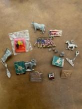Assorted pins, earrings, pendant , etc. 15 pieces