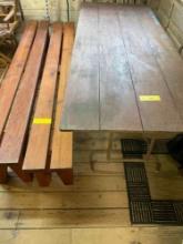 Wood table 8' x 3' and two benches 8' x 2' each