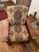 Vintage Morris style Wood frame arm chair with cushions