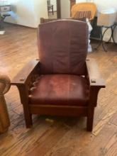 Vintage Morris style Wood frame arm chair with cushions