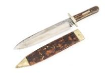 Antique Spear Point Bowie Knife, ricasso is marked "I XL" with blade marked "G. Wostenholm & Son, Wa
