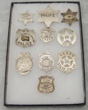 Framed Showcase Collection of 10 Badges to include: (1) Special Officer 6-point Ball Star Badge, 2 1