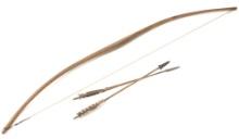 Vintage Bow with sinew string. Bow is accompanied by 2-early arrows with steel points. WILL SELL AS