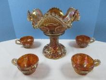 6pc Early Imperial Glass-Ohio Twins Pattern Marigold Carnival Glass Fruit