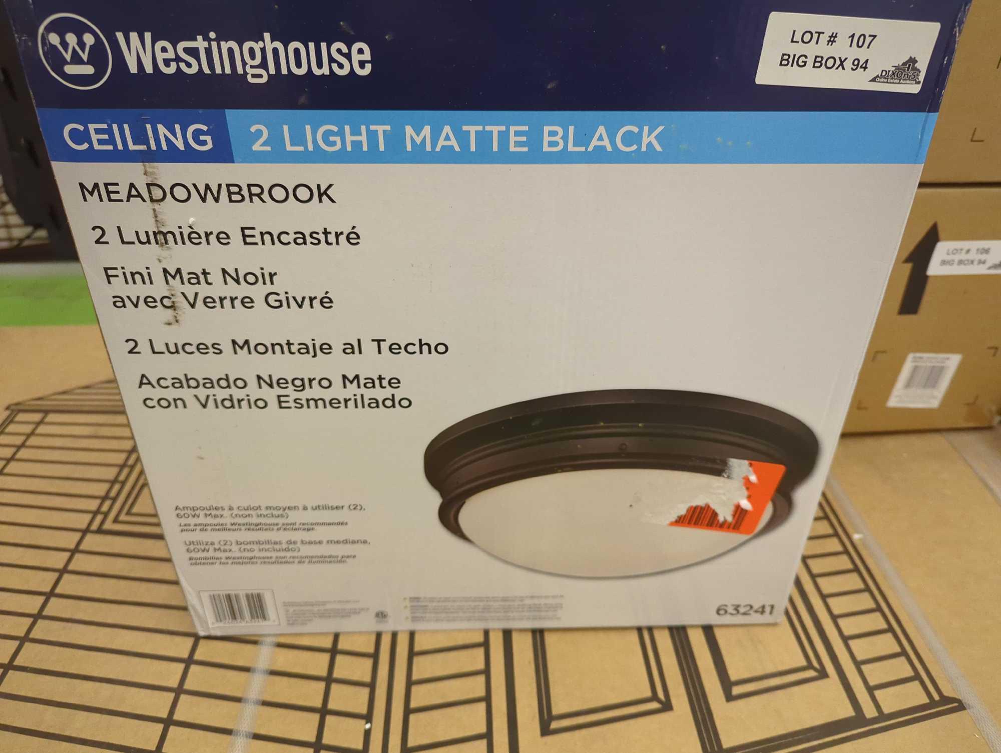 Westinghouse Meadowbrook 2-Light Matte Black Flush Mount, Appears to be New in Factory Sealed Box