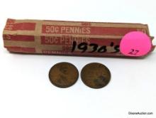 Lincoln Cents - wheat 1930's roll