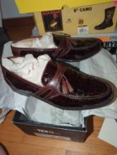 (BR1)JOHNSTON & MURPHY SHOES, MEN'S SIZE 11 MIXOM CROCPR MAHOGANY, OPEN BOX UNIT APPEARS USED