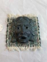 Vintage Greek Mask with cloth. Measures approx. 3 in x 4 in.