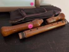 (UPOFC) VINTAGE 3 PC. JOHANNES ADLER WOODEN BAROQUE RECORDER. COMES WITH SOFT CASE.