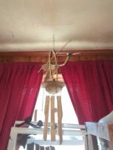 (BASE) WOODEN HANGING WIND CHIME OF MOTHER CRANE AND BABY IN NEST, WHAT YOU SEE IN PHOTOS IS WHAT