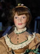 (GAR) 1990 Danbury (Judy Belle) Porcelain Doll with Brown Hair and Brown Eyed Wearing a Gold Tone