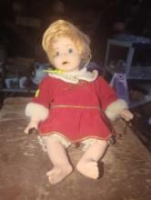 (GAR) Artmark Christmas Edition Porcelain Doll with Blonde Hair and Blue Eyes Wearing Red Dress with