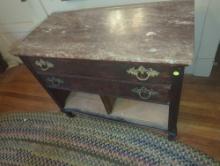 (DR) Old Style Wash Stand in Oak with Faux Marble (Soapstone) Top with Caster Wheels, Approximate