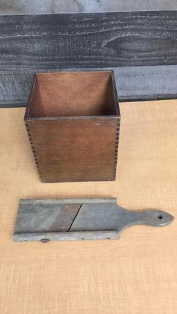ANTIQUE SLICERS, ROLLING PIN, & WOOD CRAFTS