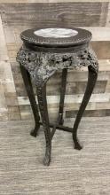 VINTAGE CHINESE WOOD CARVED MARBLE TOP PLANT STAND